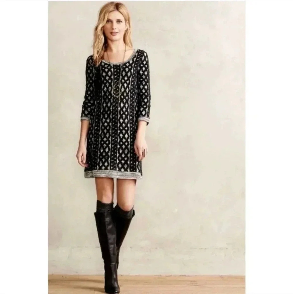 Anthropologie Moth Abstract Texture Stitched Wool Blend Tunic Sweater Dress(XS)